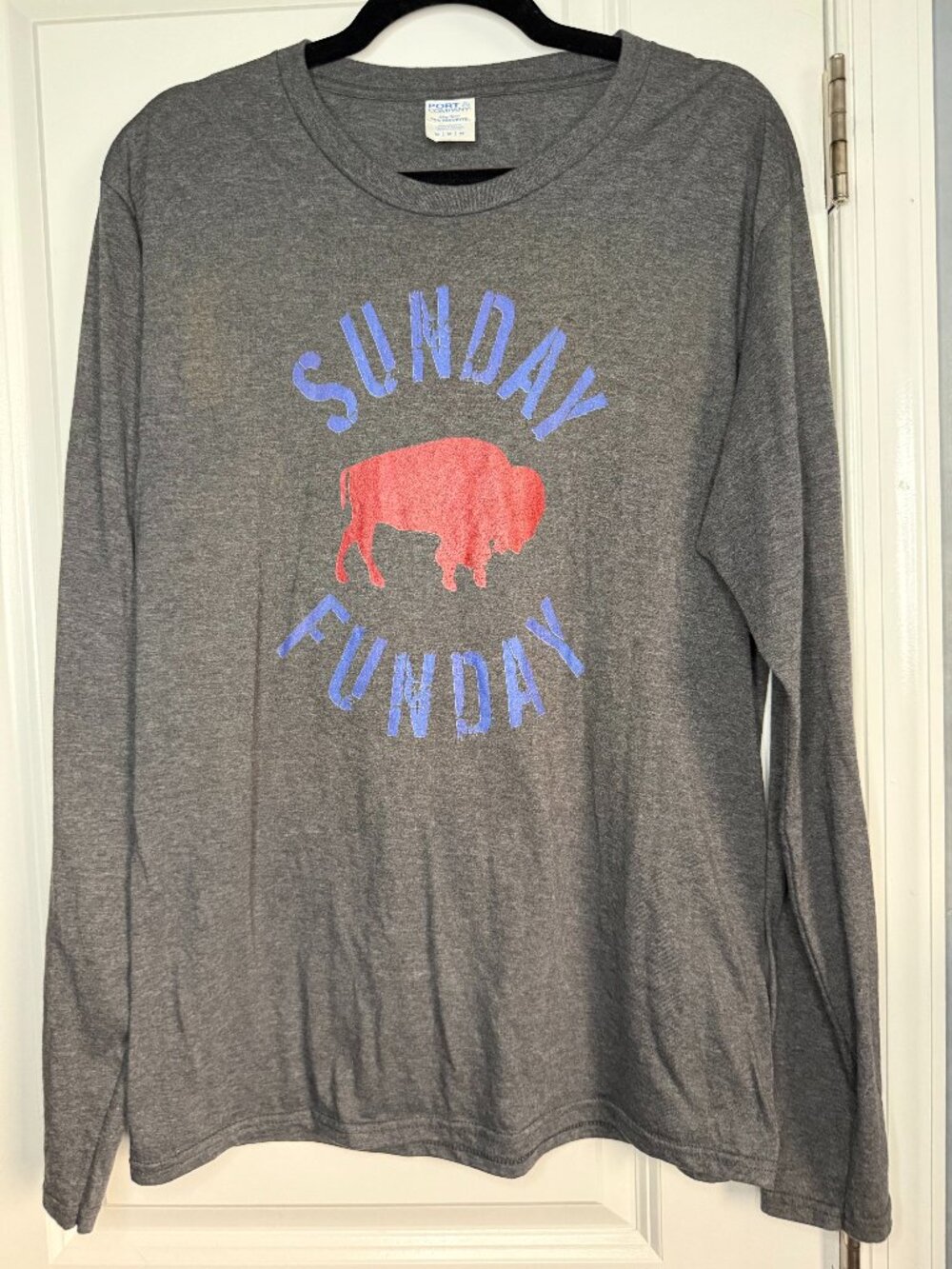 Medium Heather Gray Sunday Funday Buffalo Football Long Sleeve Tee Shirt